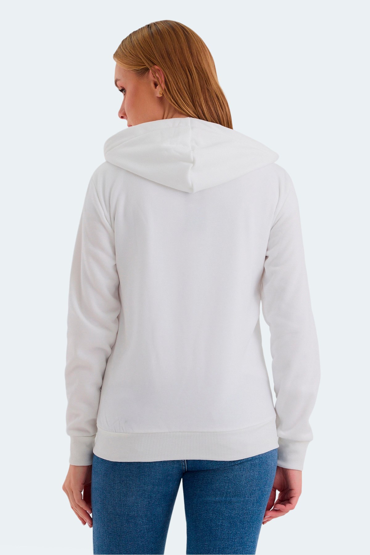 Slazenger KATYA Kadın Fermuarlı Kapüşonlu Cepli Beyaz Sweatshirt ST23WK081