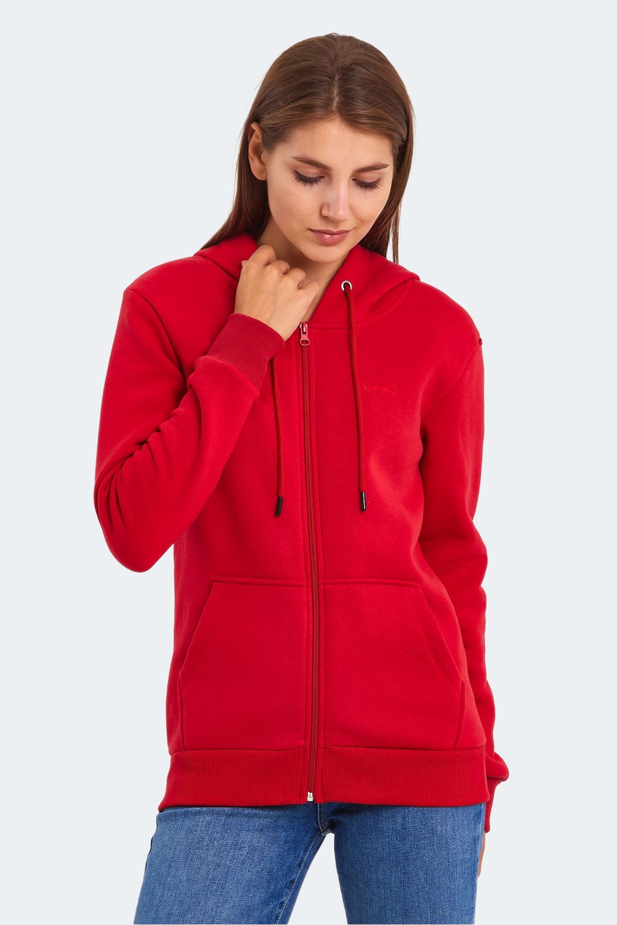 Slazenger KATYA Kadın Fermuarlı Kapüşonlu Cepli Kırmızı Sweatshirt ST23WK081 Slazenger KATYA Kadın Fermuarlı Kapüşonlu Cepli Kırmızı Sweatshirt ST23WK081