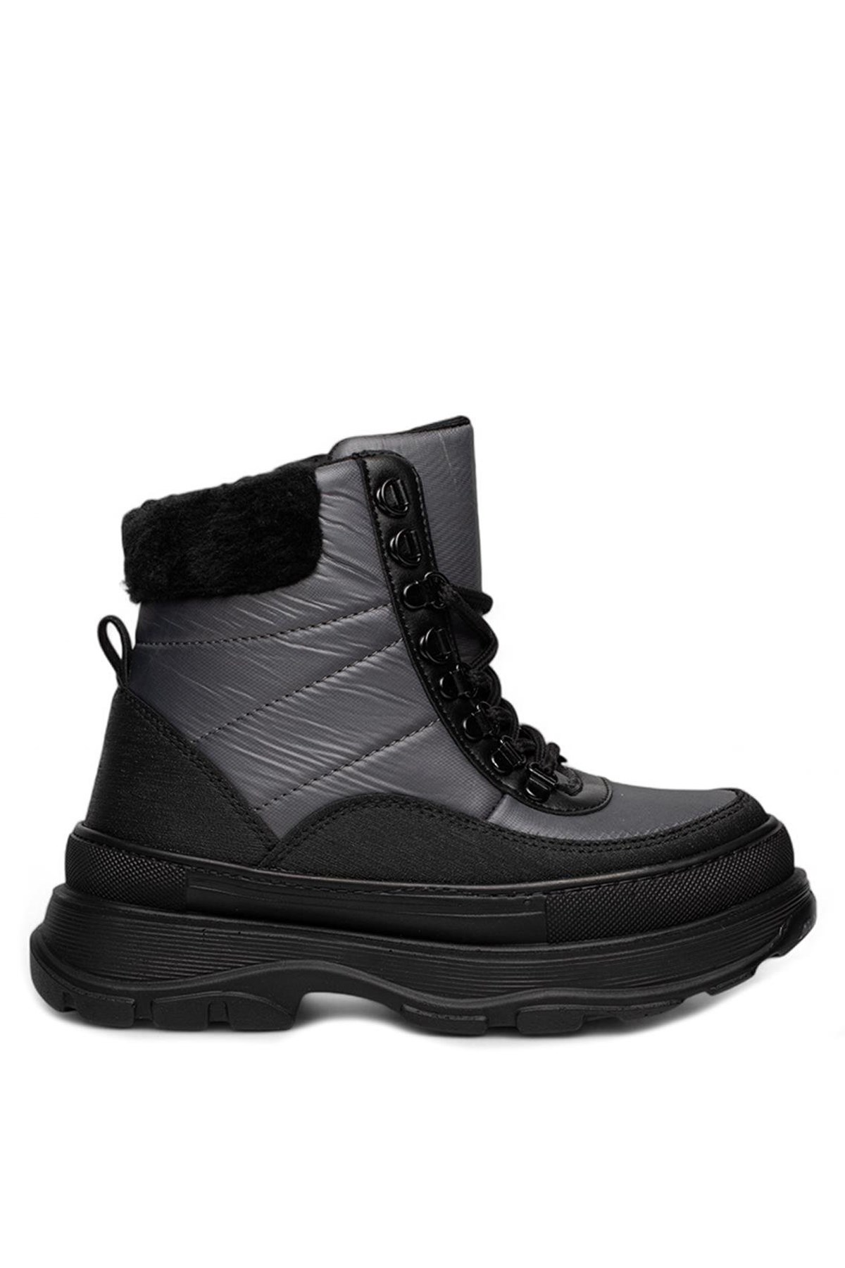 İncim Füme Yüksek Taban İçi Yünlü Soğuğa Dayanıklı Paraşüt Kadın Kar Botu Grijak 0054