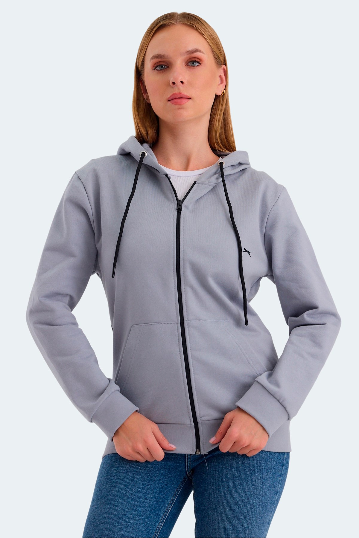 Slazenger KATYA Kadın Fermuarlı Kapüşonlu Cepli Gri Sweatshirt ST23WK081 Gri