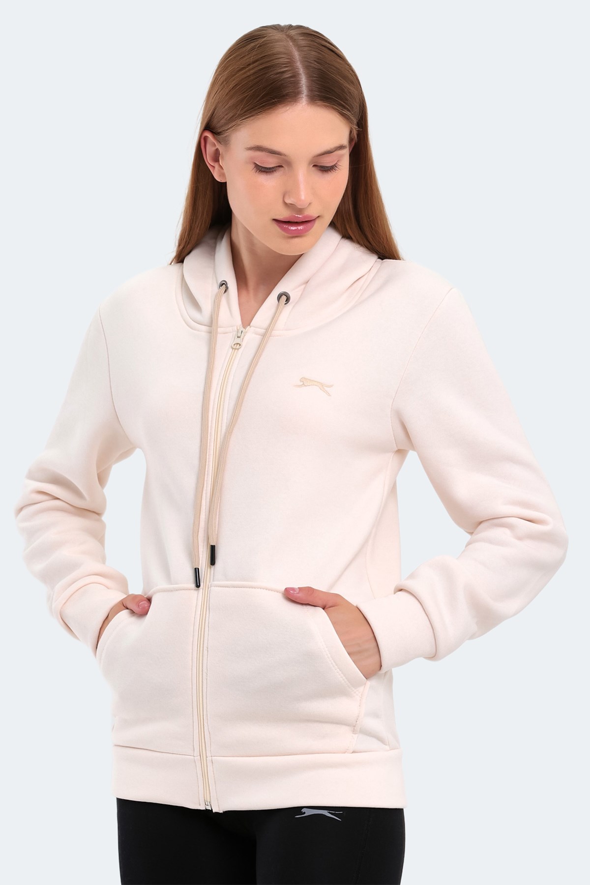 Slazenger KATYA Kadın Fermuarlı Kapüşonlu Cepli Ekru Sweatshirt ST23WK081