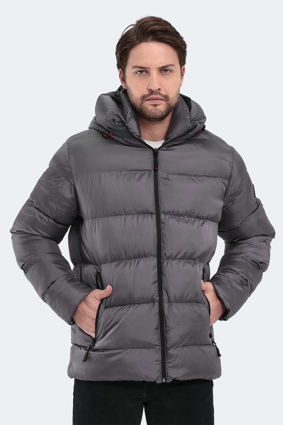 Slazenger HANK Erkek Kapüşonlu Şişme Koyu Gri Mont & Kaban ST22JE001