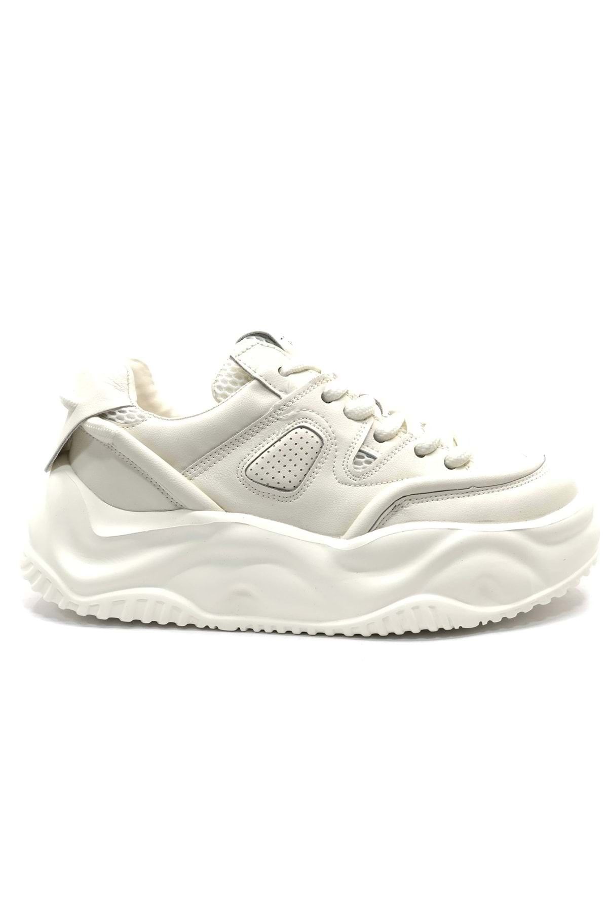 Hakiki Deri Bağcıklı Unisex Sneaker Beyaz Ayakkabı Hakiki Deri Bağcıklı Unisex Sneaker Beyaz Ayakkabı